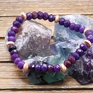 Purple Jade and Rose Gold Beaded Bracelet